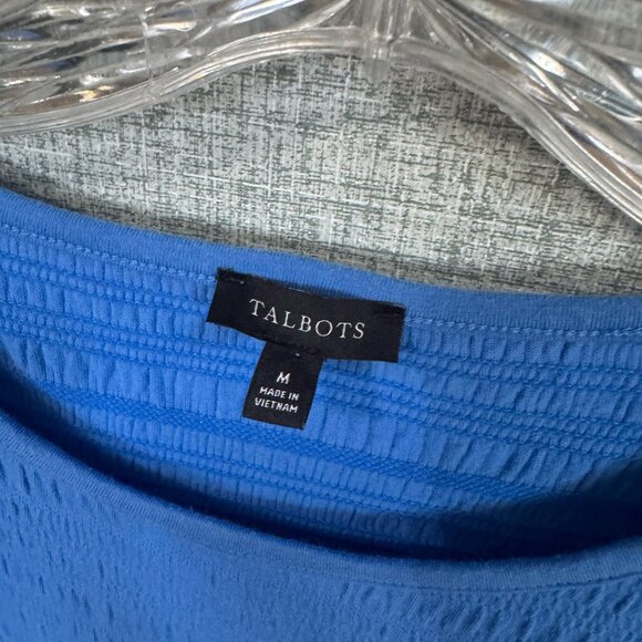 Talbots Blue Textured Knit Puff-Sleeve Top Size M - Picture 2 of 6